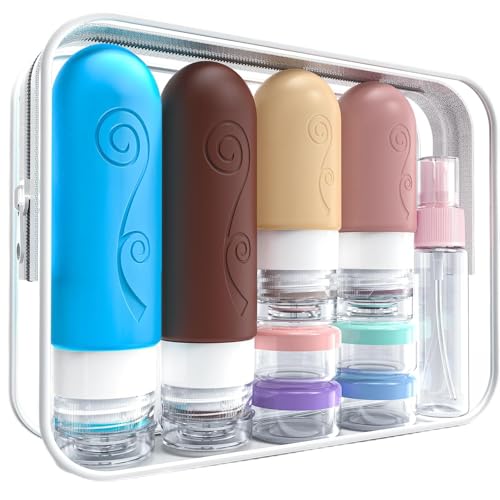 16 Pack Travel Bottles Set for Toiletries, TSA Approved Travel Containers Leak Proof Silicone Squeezable Travel Accessories 2oz 3oz for Shampoo Conditioner Lotion Body Wash (BPA Free) (Multicolored) - color: Multicolored