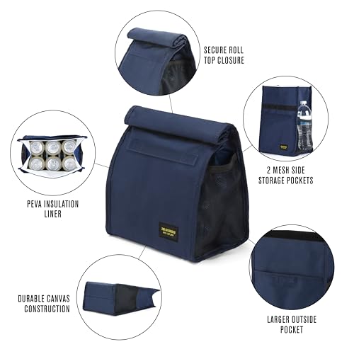 2nd Childhood Rolltop Lunch Bag for Work or School – Compact, Foldable & Low Profile Design – Insulated Reusable Bag with Handle – Slim, Durable & Stylish - 3.5L (Blue) - color: Blue