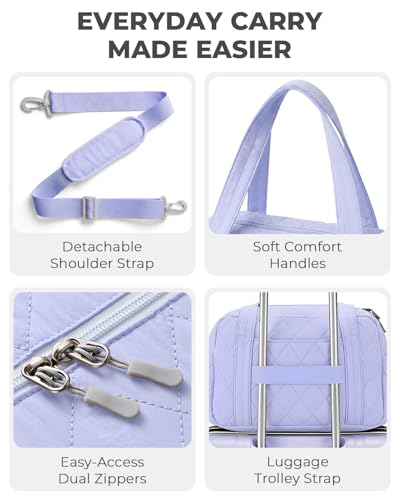 Percover Weekender Bag for Women, Ultra Lightweight Travel Duffle, Carry On Personal Item Overnight Bag with Toiletry Pouch & Compartments, Quilted Gym & Travel Bag, Lavender Purple - color: Lavender Purple