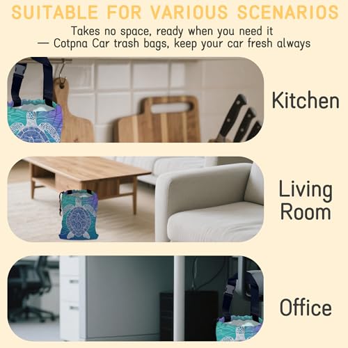 Sea Turtle Car Garbage Bag,Blue Marine Turtle Small Car Trash Bag Hanging Back of Seat,Drawstring Car Trash Bag with Adjustable Buckle,Car Accessories for Camping Travelling - color: Sea Turtle