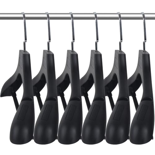 DEDU Plastic Extra Wide Shoulder Suit Hangers for Men 6 Pack Width 17.7", Black Sweater Hangers no Shoulder Bump Non Slip for Thick Sweaters, Clothes Hangers with Pants Bar & Metal Hook - color: Black, size: 6 Pack