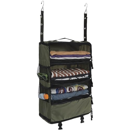 Surblue Travel Hanging Luggage Organizer Portable Suitcase Closet Organizer Multiple Compartments Collapsible Compression Packing Cubes Shelf, Green, M - color: Green-A, size: M_14.5×7×22.5in