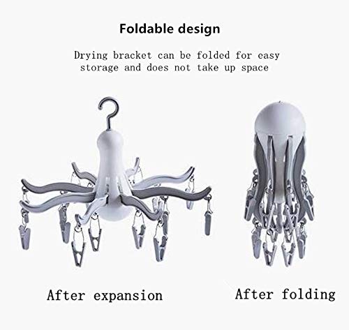 Foldable Clip and Drip Hanger/Hanging Drying Rack - 16 Clips Socks Drying Rack for Drying Underwear Clothes,Socks,Bras,Towel,Pants,Hat,Grey