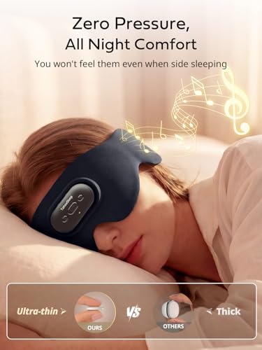 Sleep Headphones for Side Sleepers, Ultra-Thin Adjustable Stereo Speakers, Sleep Mask with Bluetooth 5.4, 64H Playtime, for Sleeping, Travel & Meditation, Unique Gifts for Men Women - color: Midnight Black