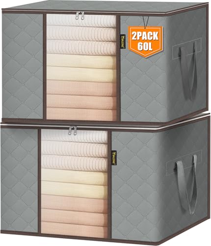 BALEINE 2 Pack Clothes Storage Bags, 16 Gallon Storage Containers with Reinforced Handle, Sturdy Zipper, Closet Organizer for Blanket, Comforter, Pillow, Bedding (Grey, 2 Pack) - color: Grey, size: 2 Pack-16 Gallon