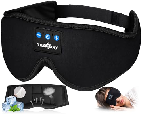 MUSICOZY Sleep Headphones, Bluetooth 5.4 Sleep Mask Headband Headphones Sleeping Eye Mask, Wireless Music Earbuds Earphones with HD Stereo Speakers for Side Sleepers, Cool Gadgets Unique Gift - color: Black