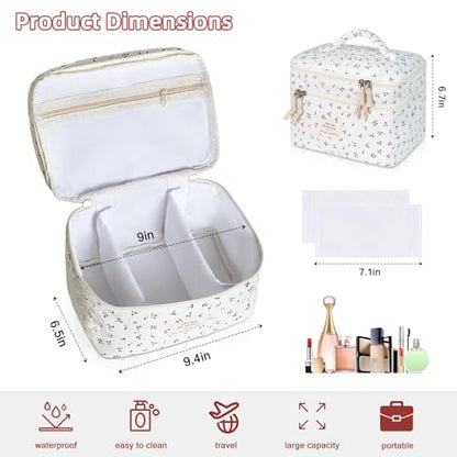 Gosect Makeup bag, Large Cosmetic Bag for Women Girls, Cute Quilted Makeup Bags, Floral Coquette Aesthetic Toiletry Bag, Travel Make Up Organizer Bag (Cherry) - color: Chery