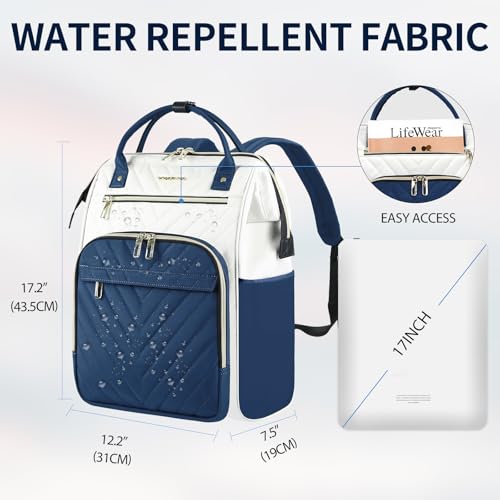 VANKEAN 17 Inch Laptop Backpack for Women Fashion Computer Work Bag, Large Capacity Waterproof Backpack, College Daypack Business Travel, Beige-Haze blue - color: Beige/Haze Blue, size: 17.3 Inch