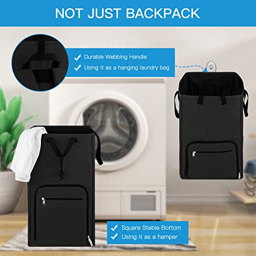Laundry Backpack Bag, Bukere Extra Large 2 in 1 Laundry Hamper Basket for College Students Dorm Essentials, Adjustable Shoulder Straps, Freestanding Laundry Bag - color: Black