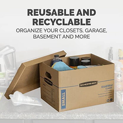 Bankers Box Small Classic Moving Box 20 Pack, Reinforced Handles, Tape-Free Assembly, Box with Lid, 15" x 12" x 10", Cardboard - size: 20 Pack