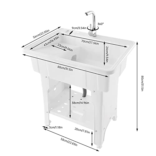 Laundry Sink, Freestanding Plastic Laundry Sink With Washboard Utility Sink Laundry Tub Indoor and Outdoor Utility Sink with Faucet Hoses Drain Kit for Laundry Room Washing Room Garden Garage - color: 31.5*22.05*31.5in -White
