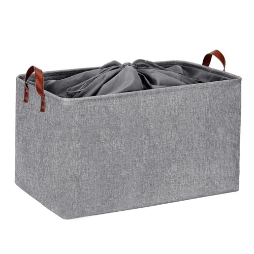 DULLEMELO Extra Large Grey Basket for Organizing, Collapsible Fabric Storage Basket with Handles, 70L Oversized Storage Bin, Large Closet Toys Blanket Organizer for Living Room, Laundry, Nursery - color: Gray, size: Extra Large-22" x 15" x 13"