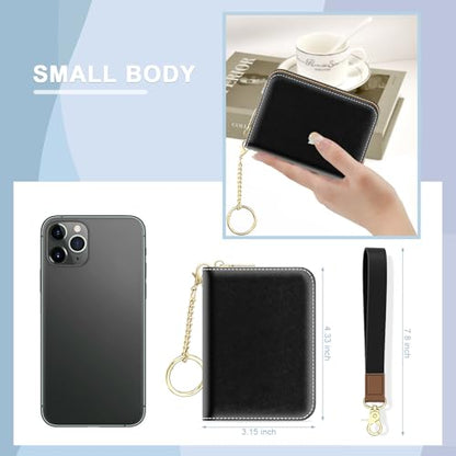 Aiawoxc Credit Card Holder, Small RFID Wallet Slim Leather Card Organizer Case with Zipper and Wristlet Strap, Black - color: A-Black, size: Wrist Strap