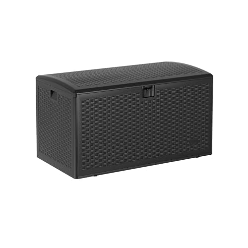 99 Gallon Waterproof Large Resin Deck Box Indoor Outdoor, Lockable Storage Container for Patio Furniture Cushions, Throw Pillows, Garden Tools, and Pool Floats, Black - color: Black, size: 99 Gallon