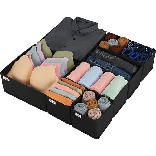 Criusia Drawer Organizer Clothes, 8 Pack Underwear Drawer Organizer, Foldable Cloth Storage Box Closet Organizers and Storage for Clothes, Socks, Scarves, Ties (Black) - color: Black, size: 8 Pack