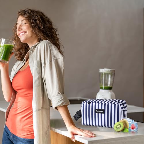 Freezable Lunch Bag,Freezable Snack Bag,Mini Cooler Bag for Travel/Work/School,Small Insulated Bag,Small Cooler Lunch Box with Ice Packs,Insulated Snack Bag,Freezable Snack Box with Handle Buckle - color: Blue Stripes