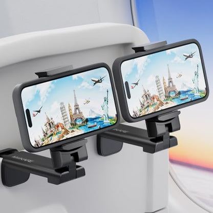 MiiKARE Travel Essentials Airplane Phone Holder, Universal Handsfree Phone Mount for Flying with 360 Degree Rotation, Travel Must Haves Phone Stand for Desk, Tray Table, Black&Black - color: Black&Black