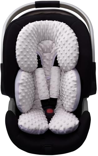 Pro Goleem Infant Car Seat Head Neck Body Support, Ultra-Soft Minky and Microfiber Newborn Car Seat Strap Pads, Perfect for CarSeat, Stroller, 2-in-1 Reversible, for Boys and Girls, Gray - color: Grey-g