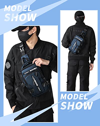 Blue Sling Crossbody Backpack Shoulder Messenger Bag for Men, Mini Anti Theft One Strap Motorcycle Backpack Sling Tactical Chest Bag for Hiking Walking Biking Travel Cycling - color: Blue-mini