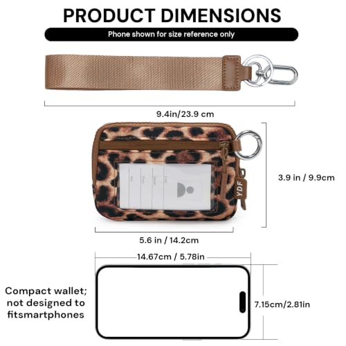 YDF The Small Wristlet Wallet for Women - Water-Resistant Nylon Coin Purse with Clear ID Window, Detachable Wrist Strap & Keychain, Everyday Carry Card Case Pouch - color: Cheetah Print