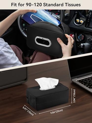 2Pack Multi-Functional Car Tissue Holder with ‌2 Tuck Nets, Upgraded PU Leather Tissue Box Cover, Large Rectangle Napkin Storage Organizer, Keep Car Tidy, Black - color: 2pack Deep Black