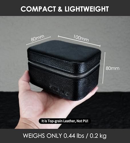 2 Watch Travel box Real Top-grain Leather Two Watch Roll Case for Man and Women Watches Packing Box Storage Organizer with Black Suede to Protection Zipper Fit All Watches Up to 60mm (2W-Z-BB) - color: 2W-Z-BBL