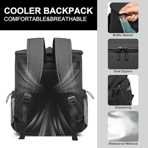 Backpack Cooler for Men and Women Insulated Waterproof Soft Lightweight Cooler Bag Leakproof 30 Cans Travel Camping Picnic Beach - color: Black, size: 40 Cans