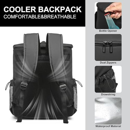 Backpack Cooler for Men and Women Insulated Waterproof Soft Lightweight Cooler Bag Leakproof 30 Cans Travel Camping Picnic Beach - color: Black, size: 40 Cans