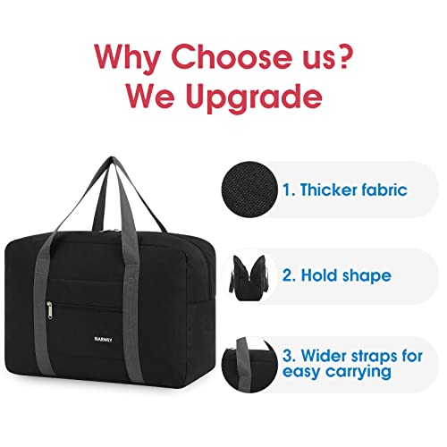 For Spirit Airlines Personal Item Bag Foldable Travel Duffel Bag Tote Carry on Luggage Duffle Overnight for Women and Men - color: 1112-Thick Series Black
