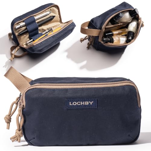 LOCHBY® Venture Pouch | Multipurpose Tactical Tool Bag | Water Resistant Waxed Canvas | Dual-Sided Zipper Pouch | for Motorcycle, Bike, EDC, Pen, Pencil, Art, Tech & Travel - color: Navy, size: Mini