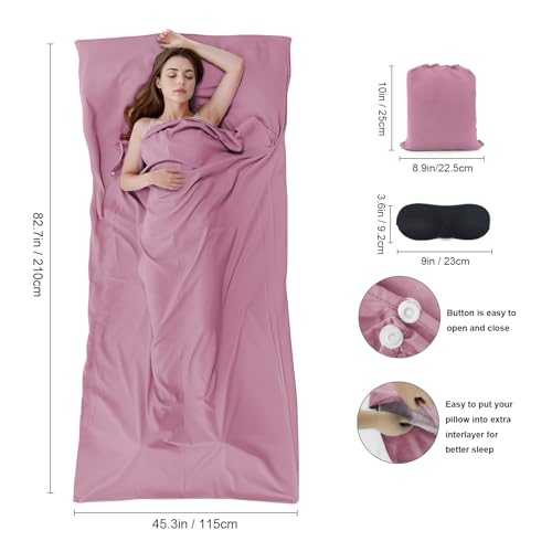 Sleeping Bag Liner,Travel Sheet & Adult Sleep Sack, Camping Sheets Travel Sleep Sack for Backpacking,Hotels & Hostels -Lightweight Single &Double Travel Sheet Camping Sheets - color: Single Dark Pink