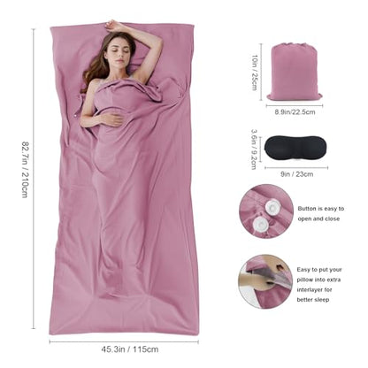 Sleeping Bag Liner,Travel Sheet & Adult Sleep Sack, Camping Sheets Travel Sleep Sack for Backpacking,Hotels & Hostels -Lightweight Single &Double Travel Sheet Camping Sheets - color: Single Dark Pink
