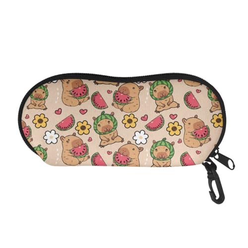 AFPANQZ Glasses Case with Carabiner Hanging Portable Neoprene Zipper Sunglasses Case Soft Lightweight - color: Capybara Watermelon