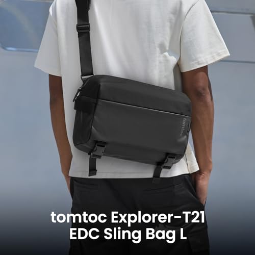 tomtoc Compact EDC Sling Bag 3L-10L, Minimalist Crossbody Bag Chest Shoulder Pack for Men Women, X-pac/Recycled Polyester - color: Black, size: L/(Fits up to 14-inch MacBook)