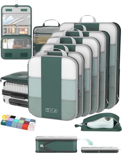 OlarHike 10-Pack Compression Packing Cubes for Travel Essentials,Compressible Expandable Packing Cubes for Suitcase,Luggage Garment Bags for Travel,Handy Helper for Organizing Clothes(Dark Green) - color: Dark Green