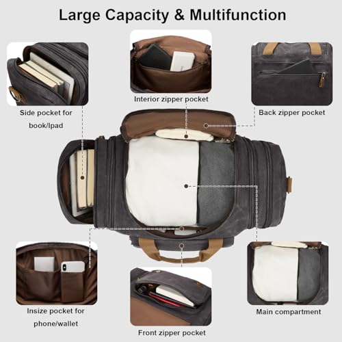 Waxed Canvas Duffel Bag 50L, Dark Grey | Waterproof, Travel, Overnight, Weekender - color: Dark Grey