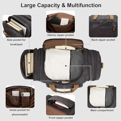 Waxed Canvas Duffel Bag 50L, Dark Grey | Waterproof, Travel, Overnight, Weekender - color: Dark Grey