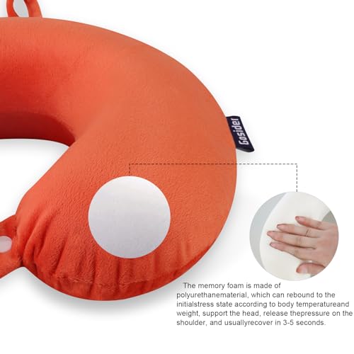 Orange Memory Foam Velvet Travel Neck Pillow for Airplane Car Train - color: Orange