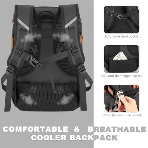 BAGPARKK Insulated Cooler Backpack,33/45 Cans Multifunctional Double Deck Leakproof Cooler Bag with Sternum Strap,Large Capacity Lightweight Travel Camping Beach Backpack - color: Black, size: 33Can