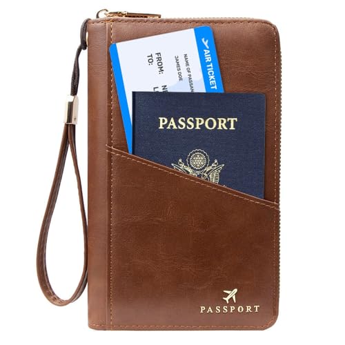 Family Passport Holder for Travel Women and Men RFID Passport Holder with Zipper Passport Case Passport cover Passport Wallet Travel Essentials and Accessories(1-2, Dark Brown) - color: Dark Brown