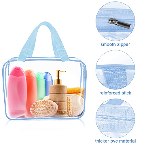 APREUTY Clear Makeup Bags, TSA Approved 6 Pcs Cosmetic Makeup Bags Set Clear PVC with Zipper Handle Portable Travel Luggage Pouch Airport Airline Vacation Organization (Haze Blue) - color: Haze Blue-6PCS (Large+Medium+Small)
