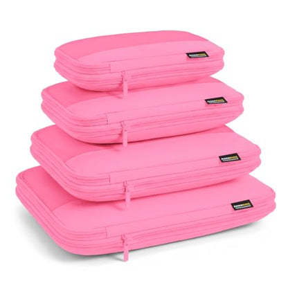 4 Piece Compression Packing Cubes for 3–7 Day Travel, Space Saving Travel Organizers with Breathable Mesh, Double-Zipper Packing Cubes for Carry-On & Suitcases (Pink) - color: Pink