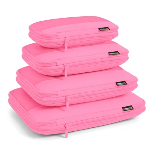 4 Piece Compression Packing Cubes for 3–7 Day Travel, Space Saving Travel Organizers with Breathable Mesh, Double-Zipper Packing Cubes for Carry-On & Suitcases (Pink) - color: Pink