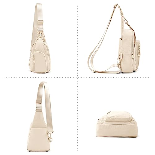 ODODOS Sling Bag with Adjustable Straps Crossbody Chest Bag Lightweight Backpack for Casual Traveling Hiking - color: Ivory