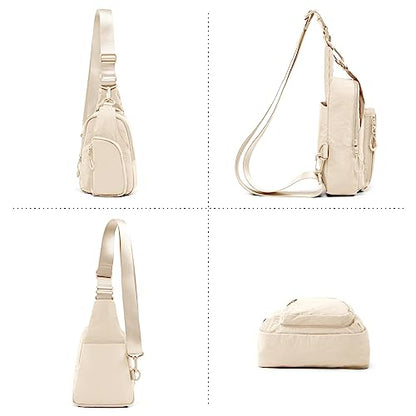 ODODOS Sling Bag with Adjustable Straps Crossbody Chest Bag Lightweight Backpack for Casual Traveling Hiking - color: Ivory