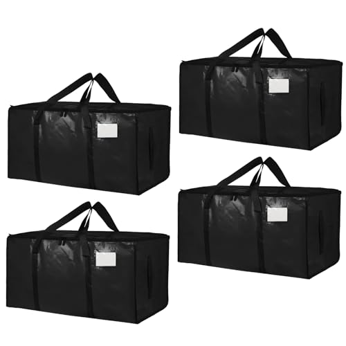 4 Pack-Extra Large Heavy Duty Moving Bags - Waterproof Storage Totes with Handles & Zippers, Foldable for College Dorm, Storage (Black) - color: Black, size: 4
