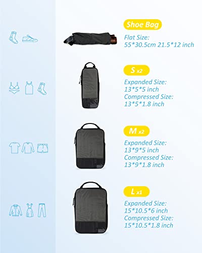 BAGSMART 6 Set /4 Set/2 Set Compression Packing Cubes for Travel, Lightweight Luggage Organizer Bags, Durable Space Saver Bags Travel Essentials - color: Mix-Stormbreak, size: Set of 6
