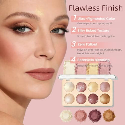 All-in-One Baked Makeup Palette,High-Pigment Eyeshadow, Blush, Bronzer & Highlighter. Buildable, Long-Lasting Formula with Rose Gold & Golden Shimmer. Travel-Friendly full face makeup palette.