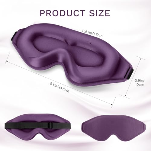 FlyCoco 99% Fully Block Out Light Eye Sleep Mask, 3D Deep Contoured Eyes Cover Zero Pressure, Long Lash Extension Eyes Mask with Adjustable Straps for Sleeping Travel Home Nap Rest Women Men (Purple) - color: Purple