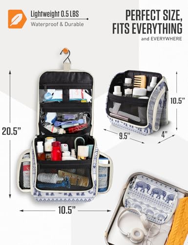 VENTURE 4TH Hanging Travel Toiletry Bag for Women & Men – Large Toiletry Organizer with 17 Compartments, Removable TSA Pouch, Travel Wash Bag for Toiletries, Makeup & Shaving Kit (Blue Elephant) - color: Blue Elephant